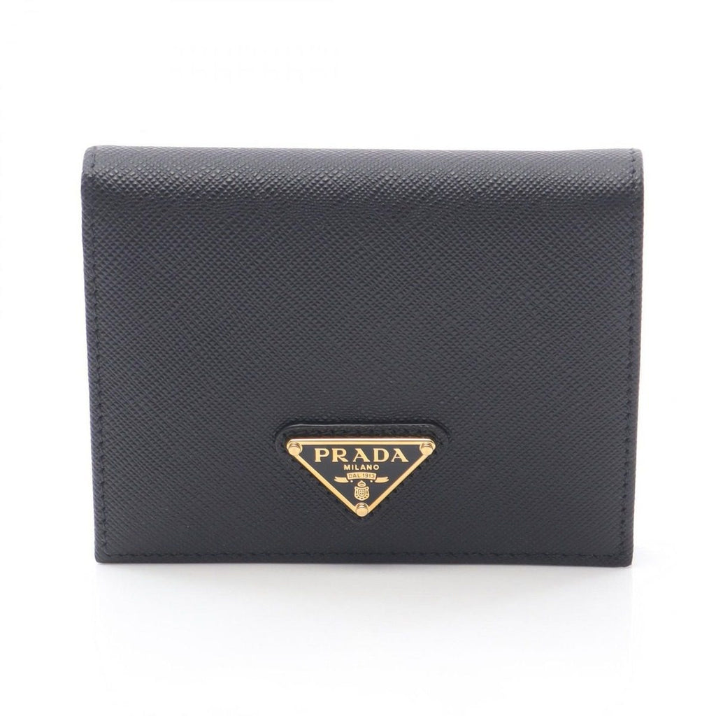 Prada Bifold Wallet Saffiano Triang Black Leather