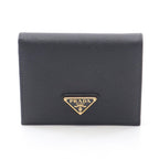 Prada Bifold Wallet Saffiano Triang Black Leather