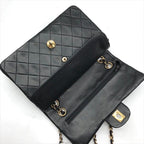 Chanel CC Logo Chain Shoulder Bag Lambskin Double Flap Black — view 8