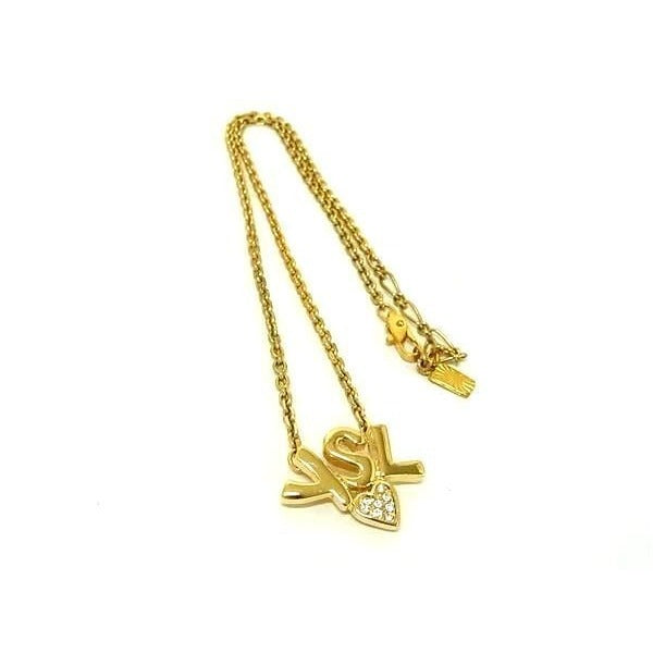 Yves Saint Laurent Necklace Gold Metal Rhinestone Logo