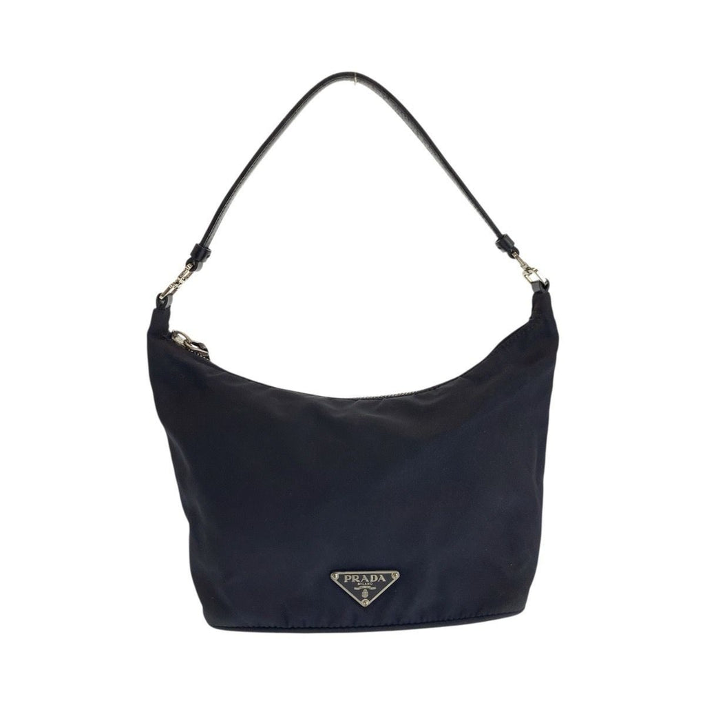 Prada Tessuto Black Silver Nylon Leather Handbag Pouch