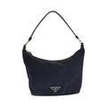 Prada Tessuto Black Silver Nylon Leather Handbag Pouch