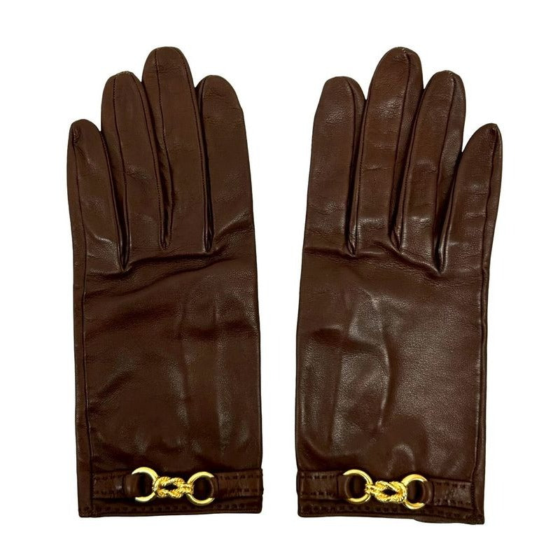 Hermes Gold Twist Hardware Leather Gloves Hand Brown Tea — view 3