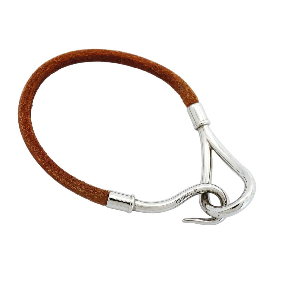 Hermes Bracelet Jumbo Hook Metal Leather Silver Brown — view 2