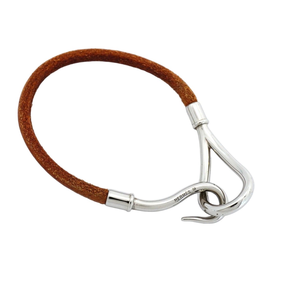 Hermes Bracelet Jumbo Hook Metal Leather Silver Brown — view 2