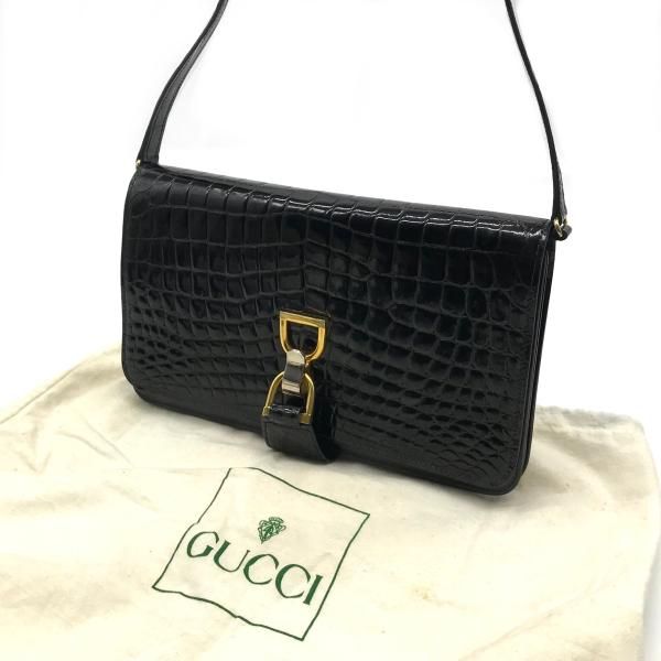Gucci Croco Vintage Shoulder Bag Combination Black — view 2