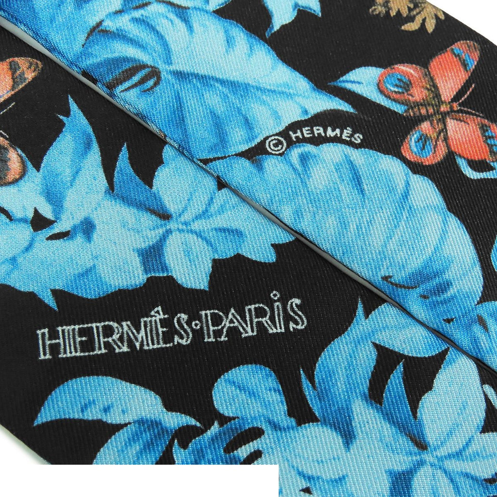 Hermes Twilly Black Blue Multicolor Silk Equateur Scarf — view 4