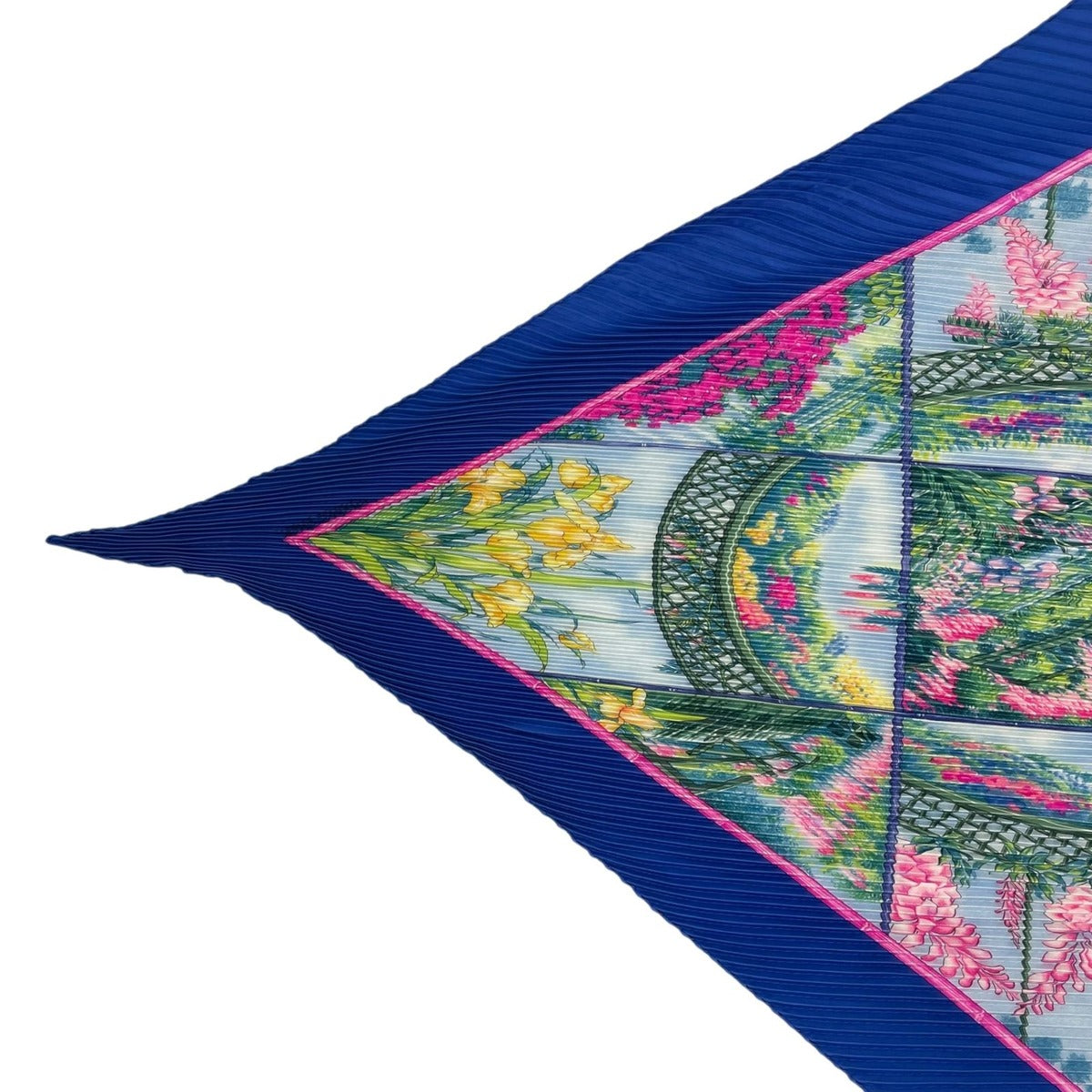 Hermes Scarf Pleated Vernis Giverny Monet's Garden Silk Blue — view 2