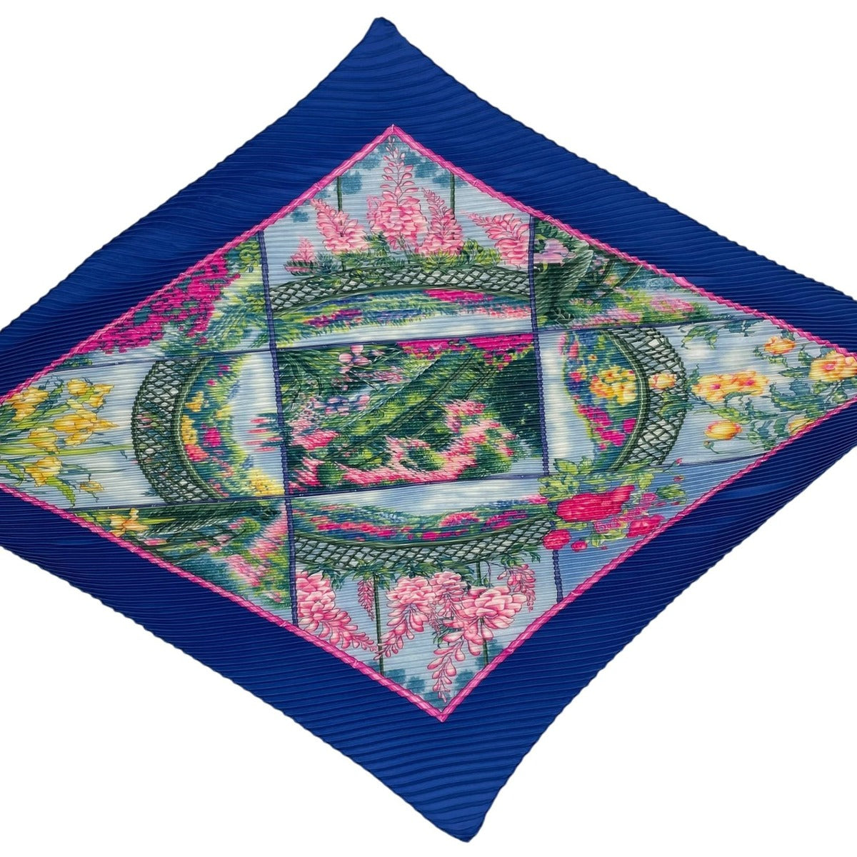 Hermes Scarf Pleated Vernis Giverny Monet's Garden Silk Blue — view 3