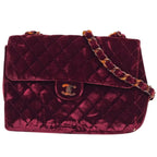 Chanel CC Logo Platinum Shoulder Bag Quilted Velvet