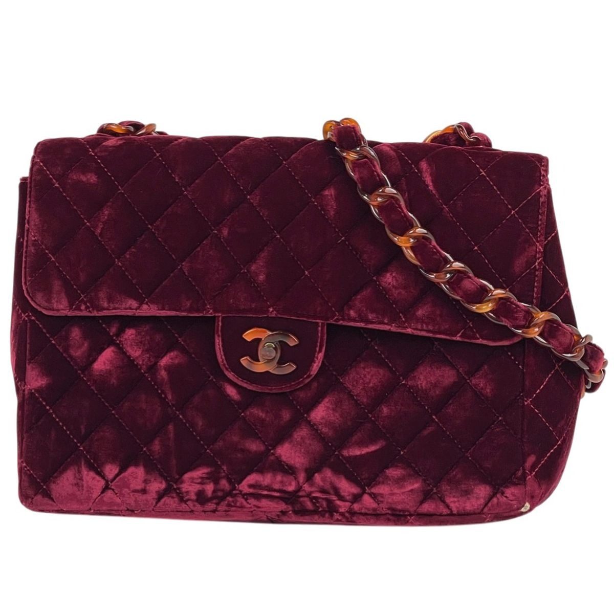 Chanel CC Logo Platinum Shoulder Bag Quilted Velvet