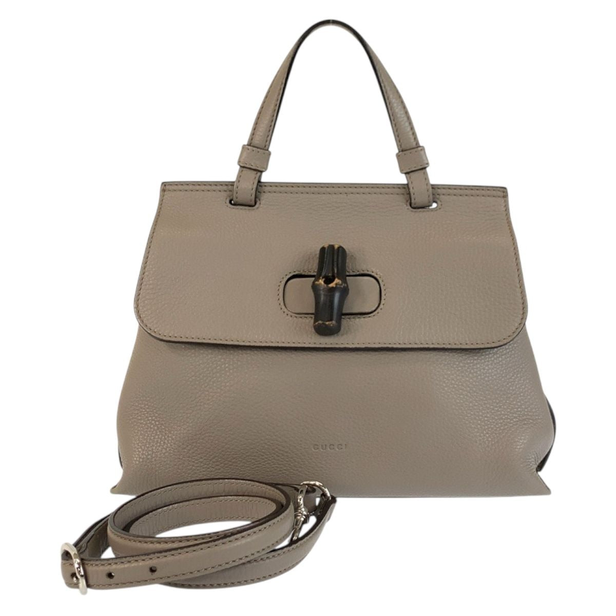 Gucci Bamboo Daily Gray Silver Leather Shoulder Bag