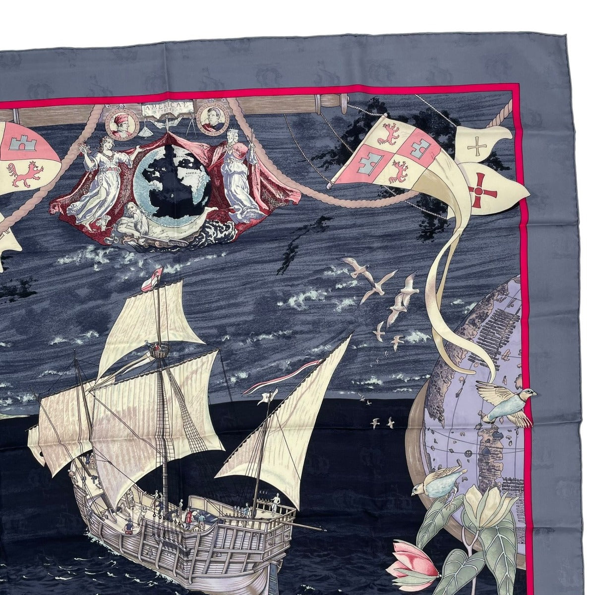Hermes Scarf Silk Carre 90 Christophe Colomb Decouvre L'amerique 12 Octobre — view 3