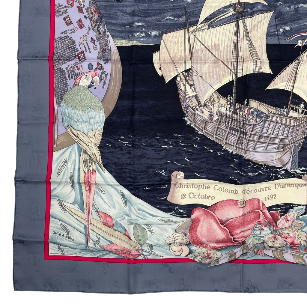 Hermes Scarf Silk Carre 90 Christophe Colomb Decouvre L'amerique 12 Octobre — view 4
