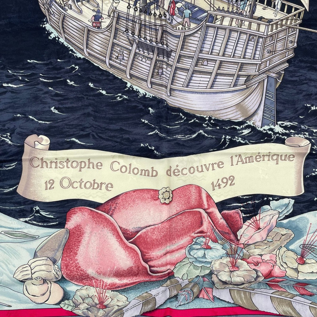 Hermes Scarf Silk Carre 90 Christophe Colomb Decouvre L'amerique 12 Octobre — view 6