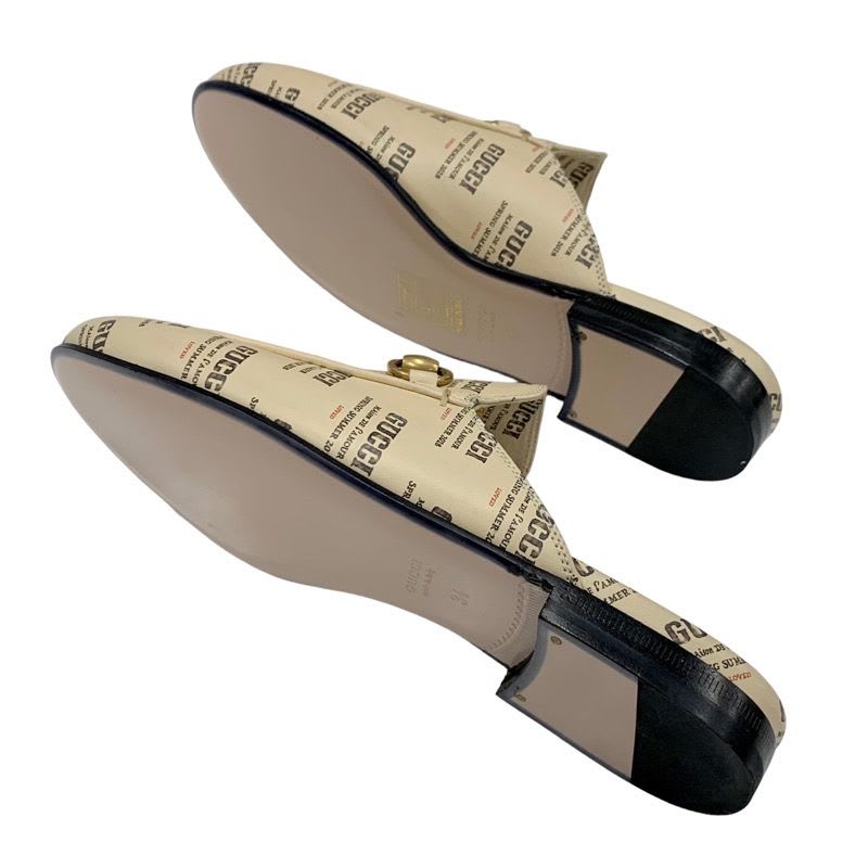 Gucci Prince Town Flat Shoes Leather Beige Red Gold Mule Slipper Sandals — view 6