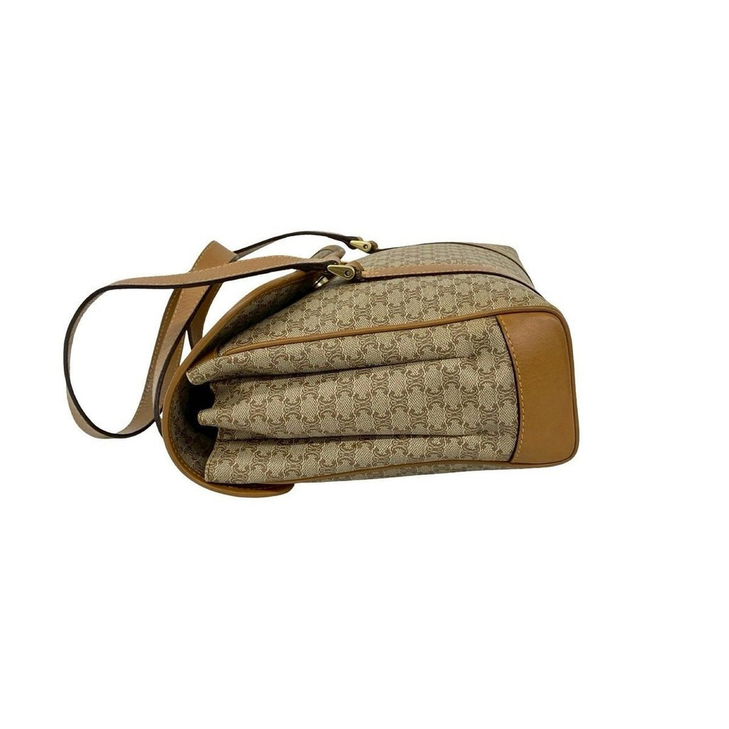 Celine Vintage Macadam Blason Logo Pattern Leather Handbag Mini Tote Brown Beige — view 5