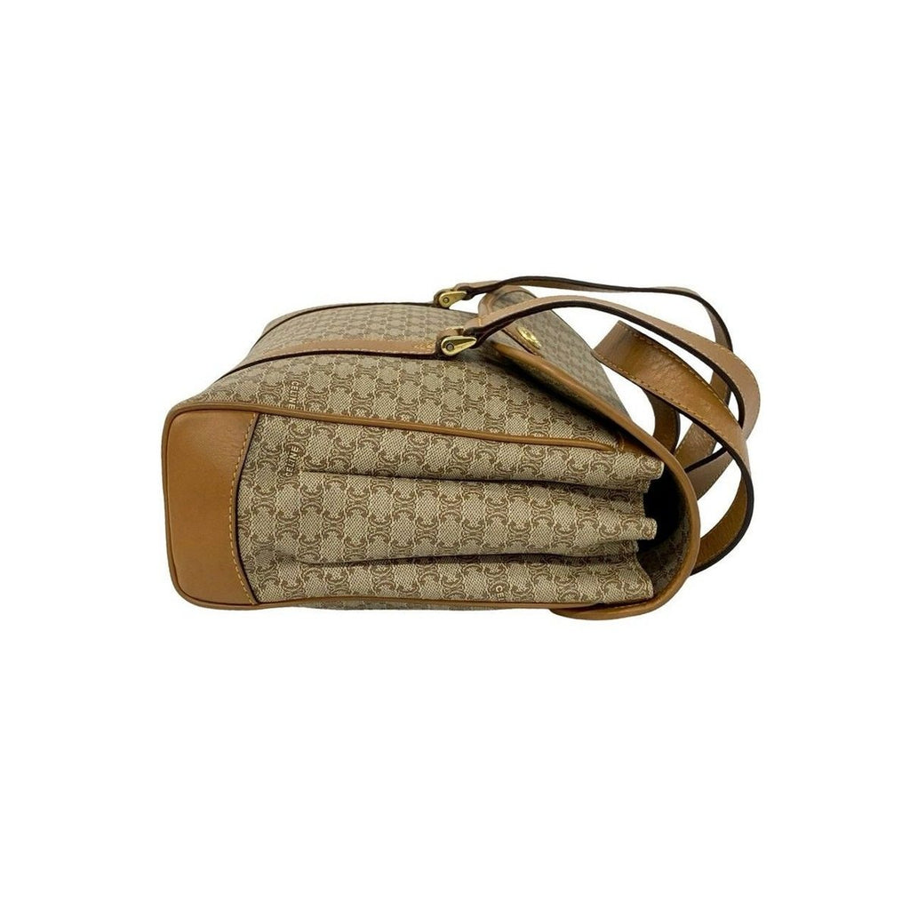 Celine Vintage Macadam Blason Logo Pattern Leather Handbag Mini Tote Brown Beige — view 6