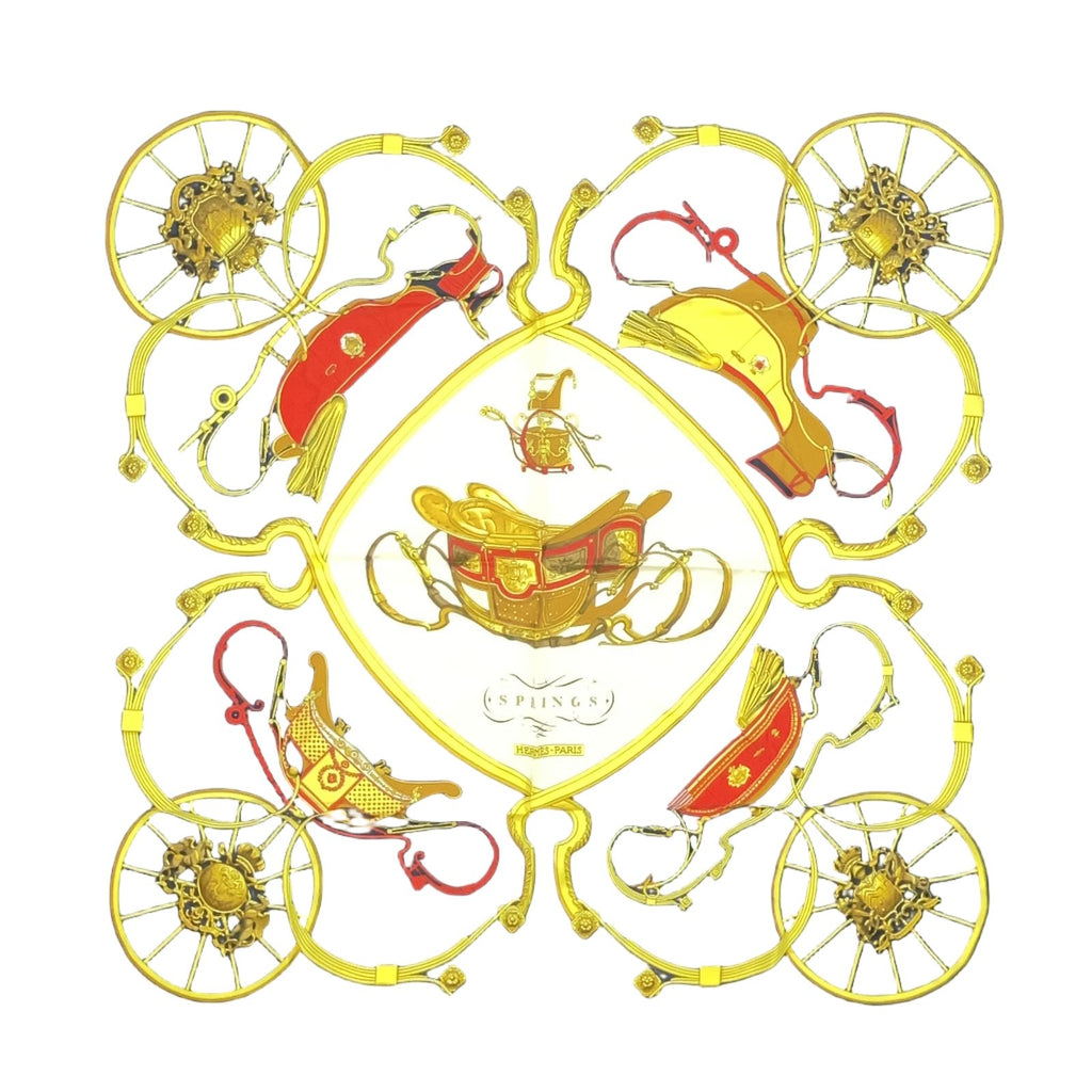 Hermes Carre 90 Spring Silk Yellow Navy White Scarf
