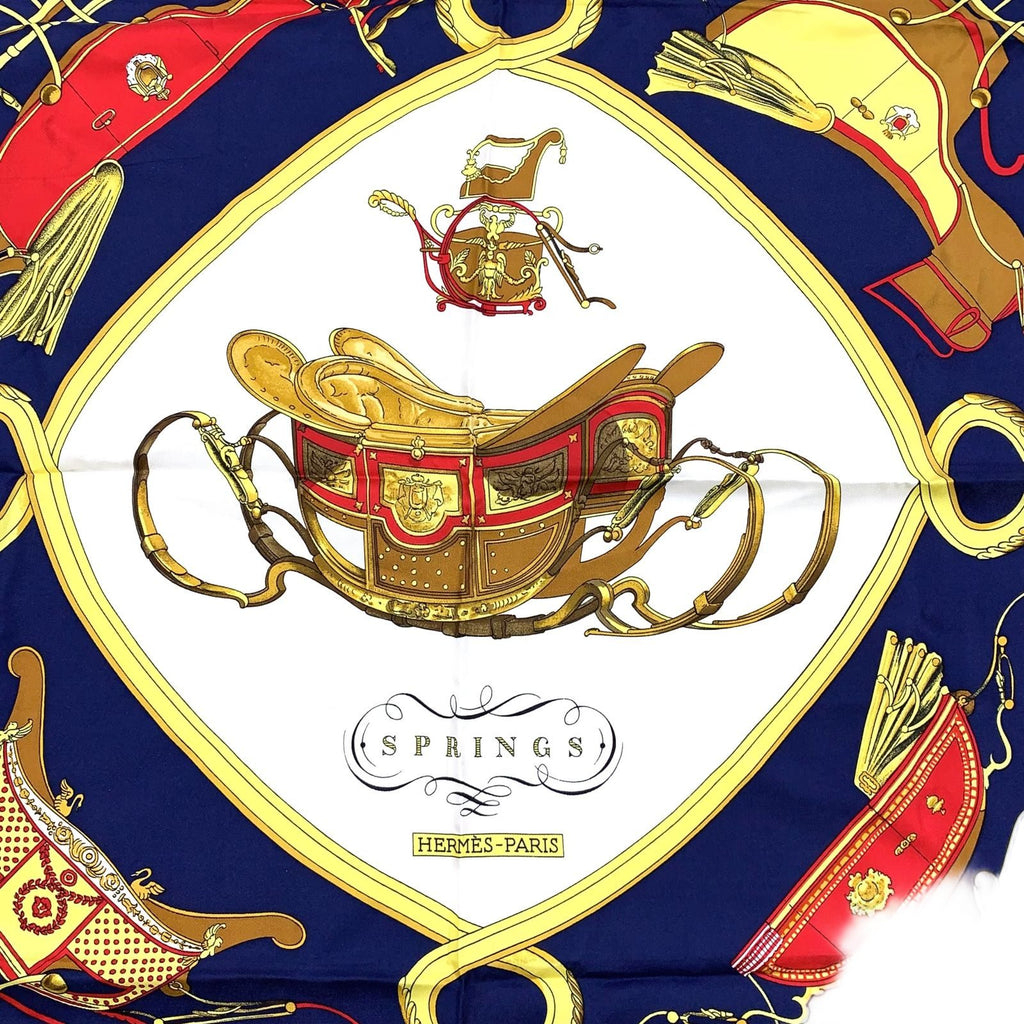Hermes Carre 90 Spring Silk Yellow Navy White Scarf — view 2
