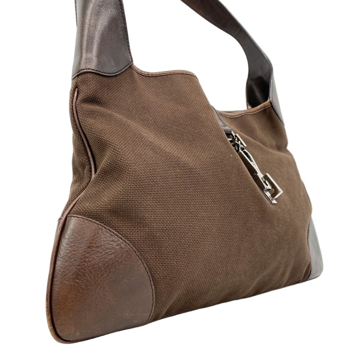 Gucci Shoulder Bag Jackie Canvas Brown Silver — view 2