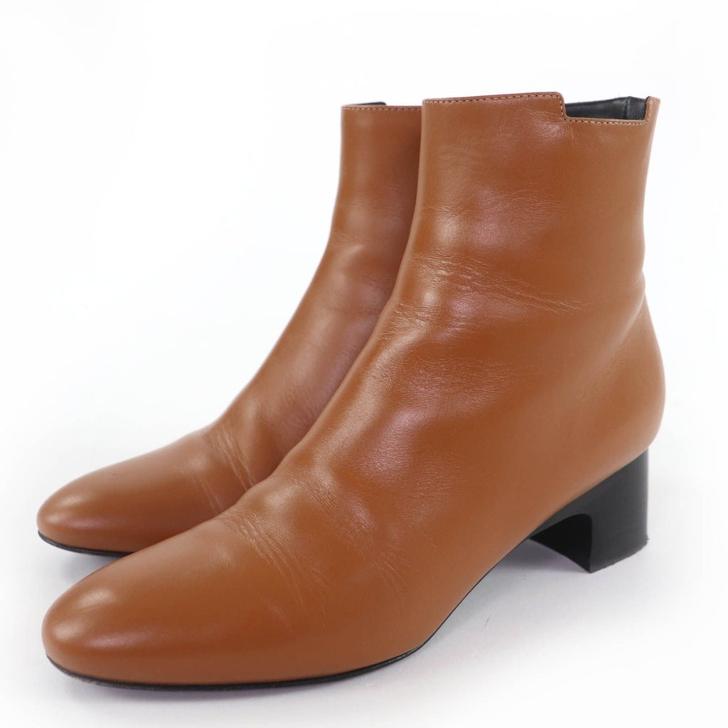 Hermes Demarche Side Zip Leather Short Boots Brown 35.5
