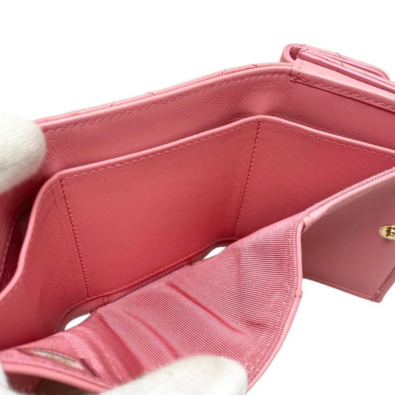 Chanel Trifold Wallet Small Flap Quilted Calfskin Pink — view 6