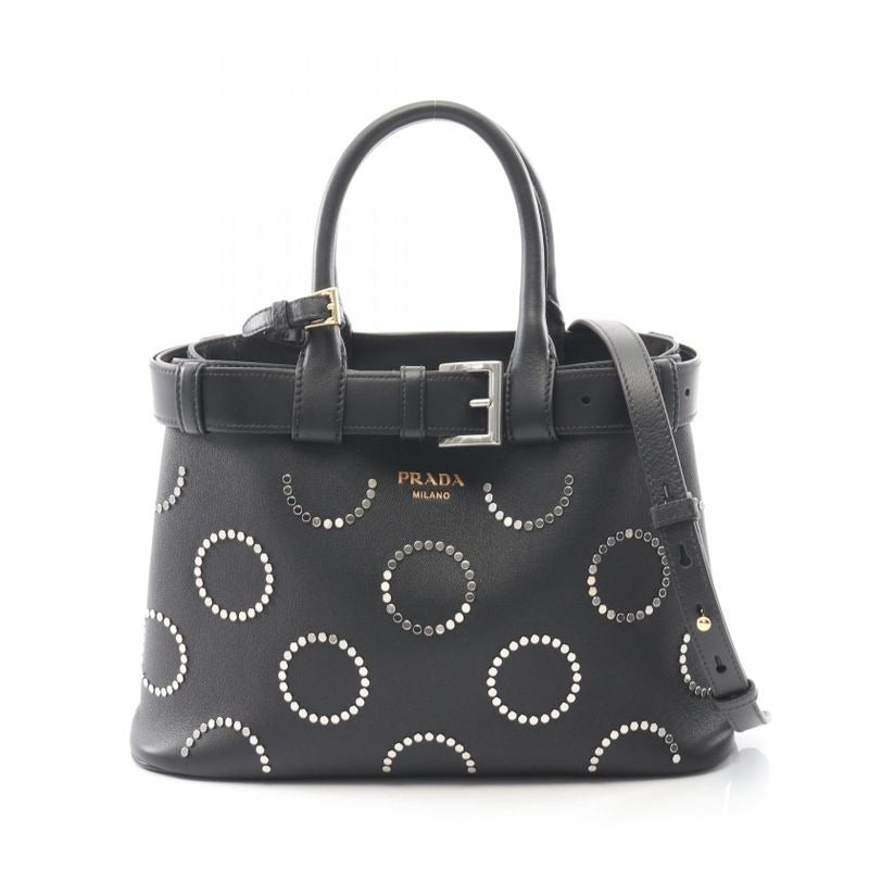 Prada Tote Bag Soft Grain VITE Buckle 1 Ba434 Black Leather Small — view 2