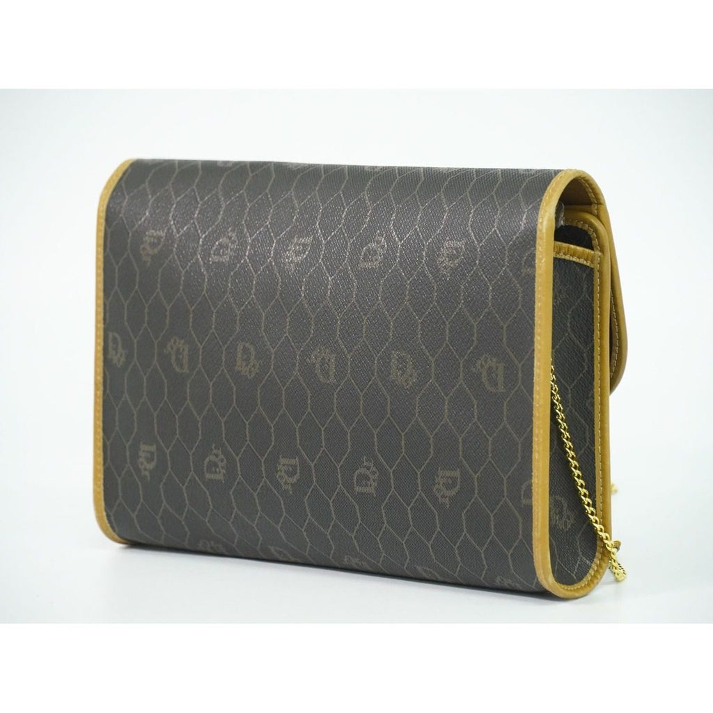 Dior Honeycomb Pattern Chain Shoulder Bag Pochette Black Brown — view 2