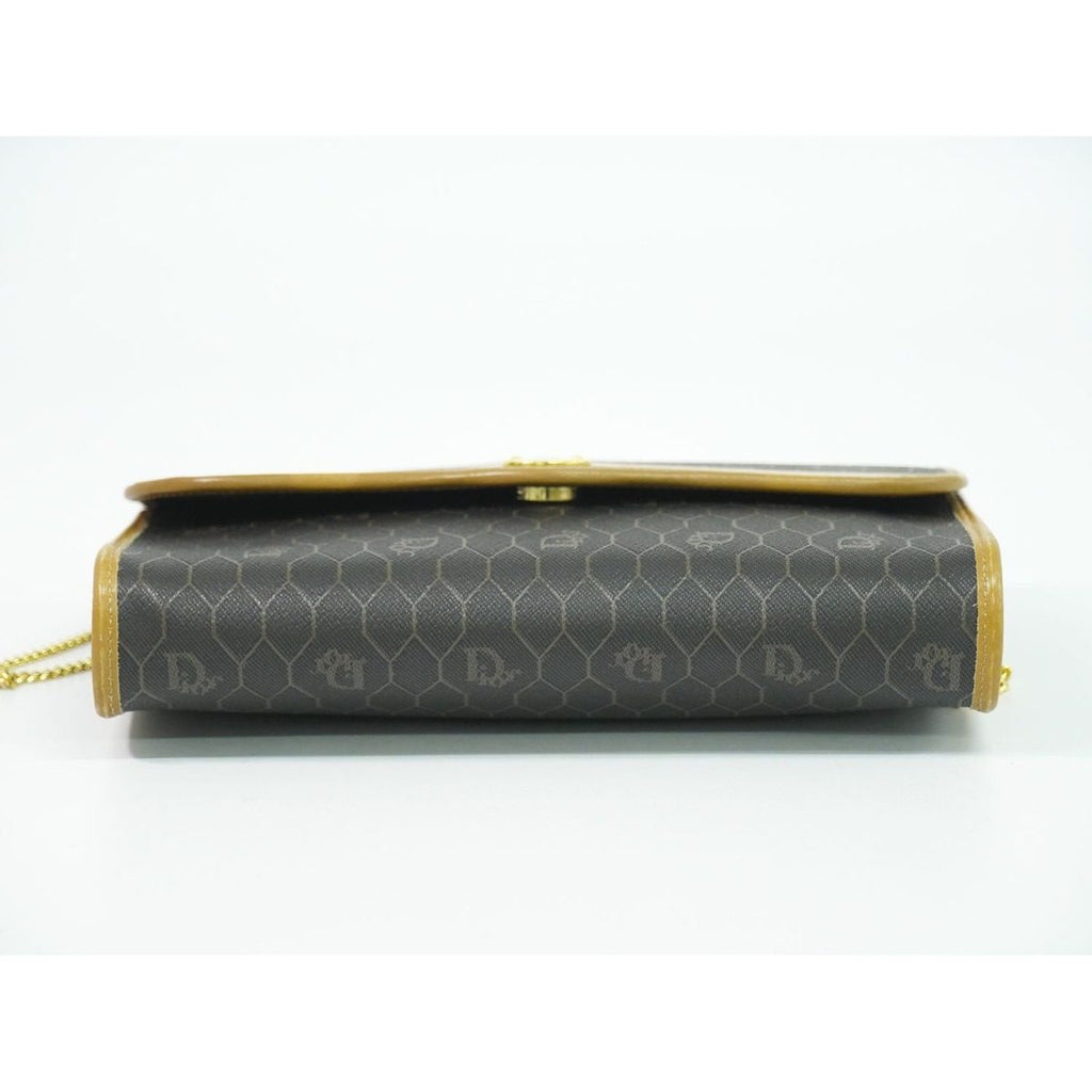 Dior Honeycomb Pattern Chain Shoulder Bag Pochette Black Brown — view 3