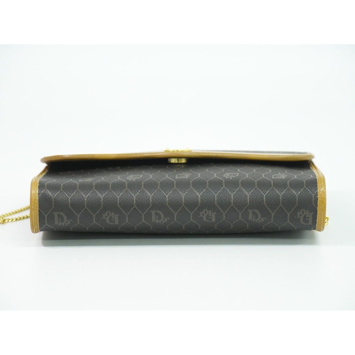 Dior Honeycomb Pattern Chain Shoulder Bag Pochette Black Brown — view 3