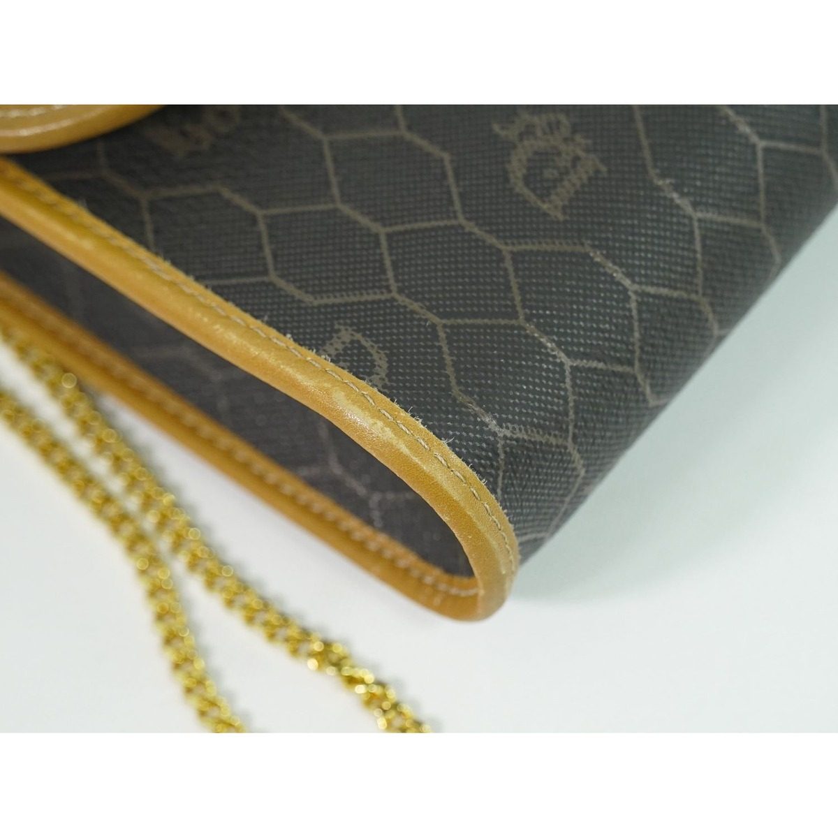 Dior Honeycomb Pattern Chain Shoulder Bag Pochette Black Brown — view 7