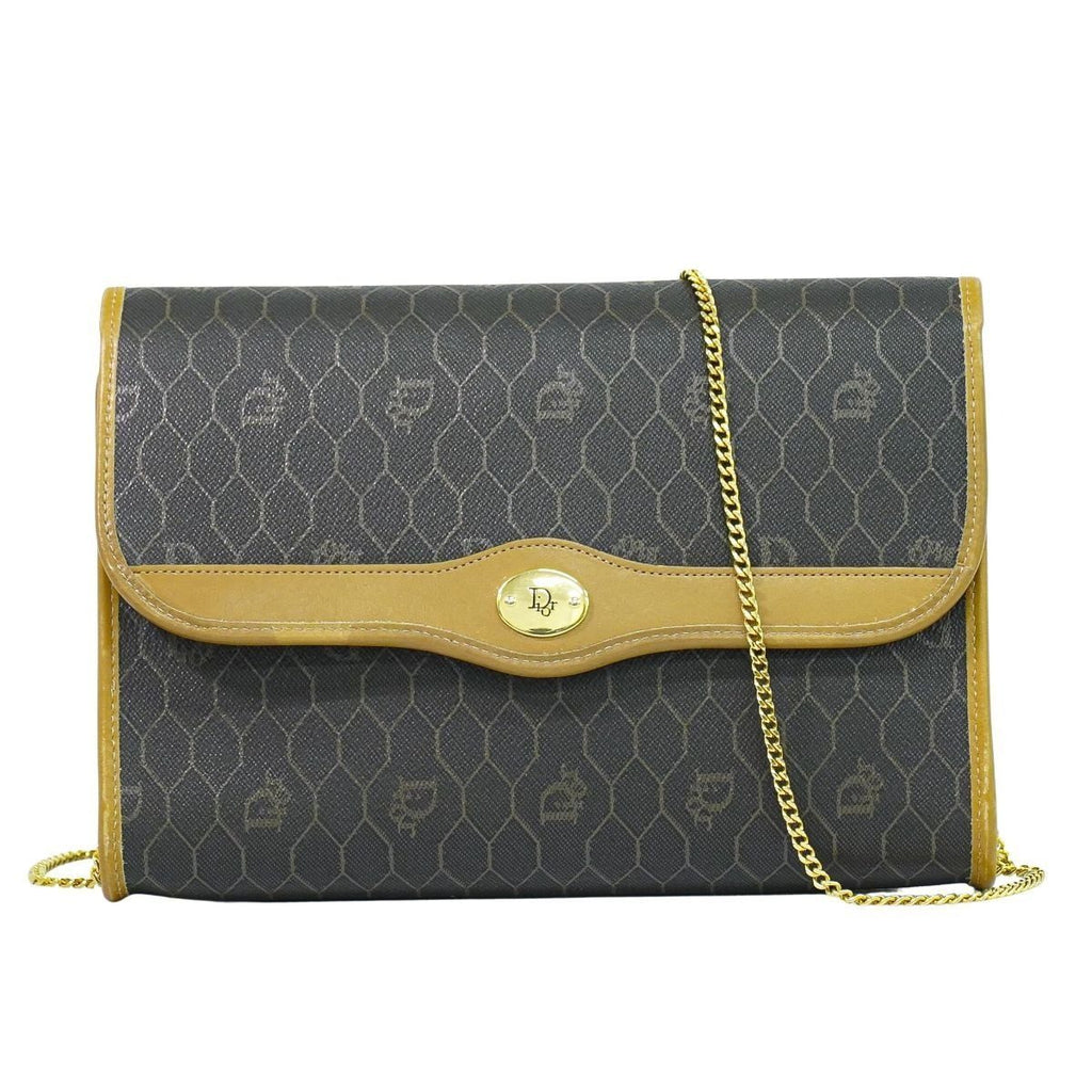 Dior Honeycomb Pattern Chain Shoulder Bag Pochette Black Brown