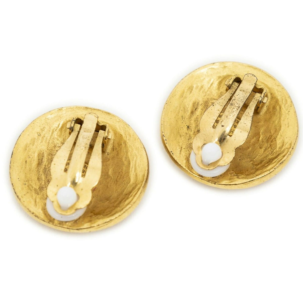 Chanel CC Logo Round Clip Type Earrings Gold Plated — view 2
