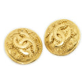 Chanel CC Logo Round Clip Type Earrings Gold Plated