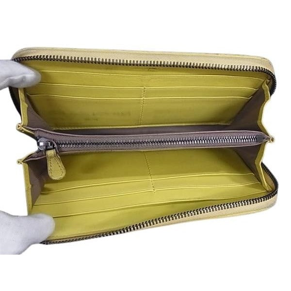 Bottega Veneta Wallet Intrecciato Yellow Leather Round Zipper Long — view 3
