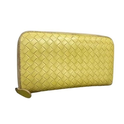 Bottega Veneta Wallet Intrecciato Yellow Leather Round Zipper Long