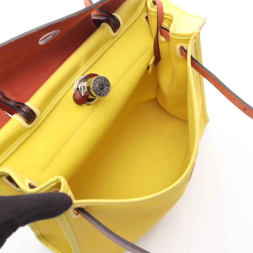 Hermes Handbag Herbag Zip PM Lime Canvas Leather Bag Yellow — view 3