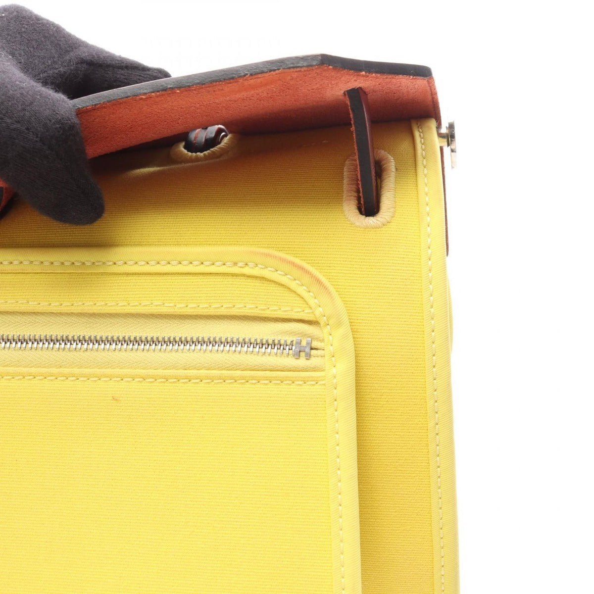 Hermes Handbag Herbag Zip PM Lime Canvas Leather Bag Yellow — view 6