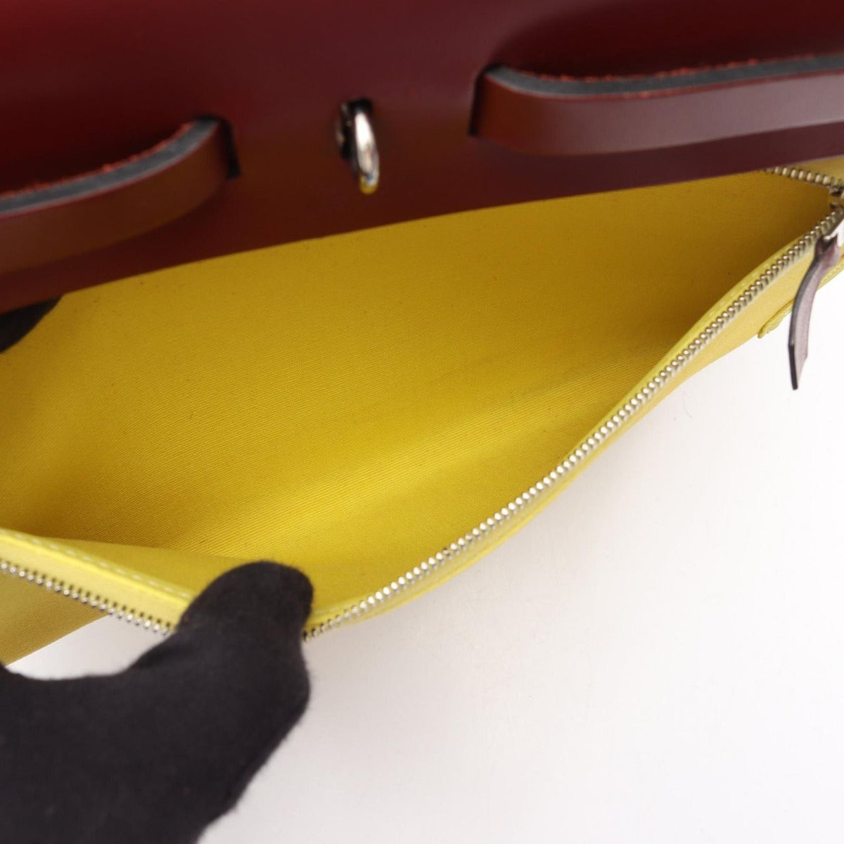 Hermes Handbag Herbag Zip PM Lime Canvas Leather Bag Yellow — view 8