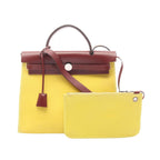 Hermes Handbag Herbag Zip PM Lime Canvas Leather Bag Yellow