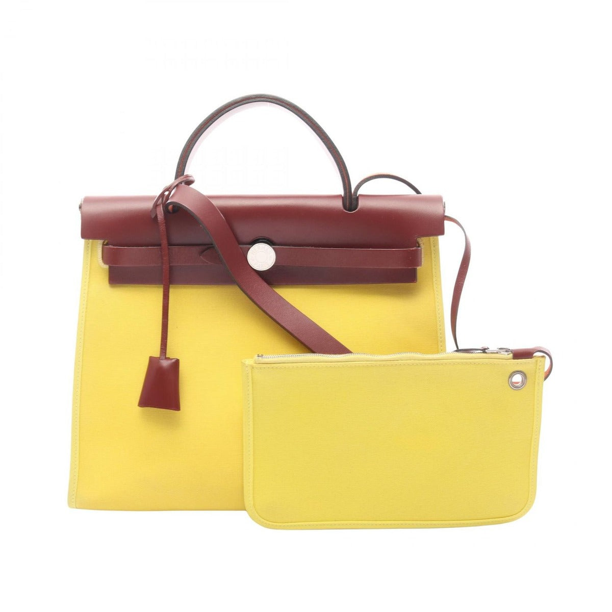 Hermes Handbag Herbag Zip PM Lime Canvas Leather Bag Yellow