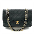 Chanel CC Logo Quilted 25 Double Flap Chain Lambskin Shoulder Bag Black
