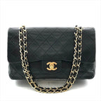 Chanel CC Logo Quilted 25 Double Flap Chain Lambskin Shoulder Bag Black
