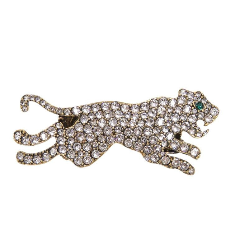 Gucci Double Finger Ring Panther Metal Rhinestone Gold 1001