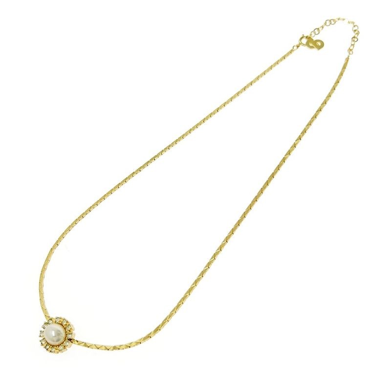 Christian Dior GP Rhinestone Pearl Necklace Gold — view 2