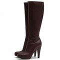 Prada Long Boots Shoes Women Leather Brown Side Zip High Heel