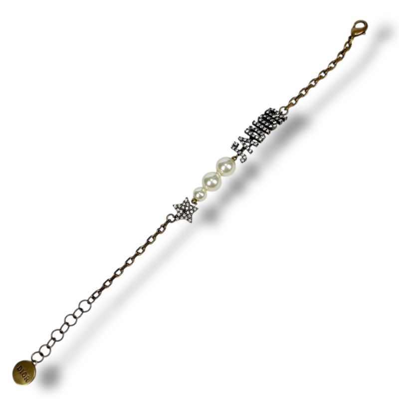Christian Dior Bracelet Gold Hardware Pearl Star Rhinestone Vintage Work — view 4