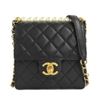 Chanel Flap Bag With Faux Pearl Chain Shoulder Quilted Black — view 2