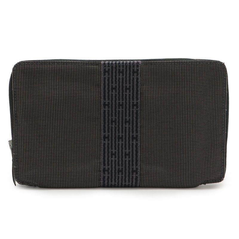 Hermes Her Line Perth GM Round Zipper Long Wallet Passport Case Canvas Gray